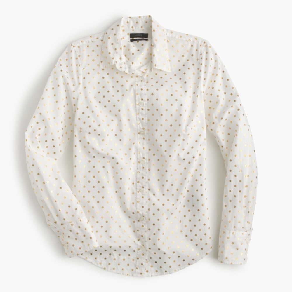 j crew perfect button down gold foil polka dot 4